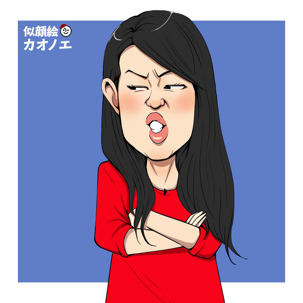 子供がくずっているのに見ているだけの母親の似顔絵イラスト（横澤夏子）